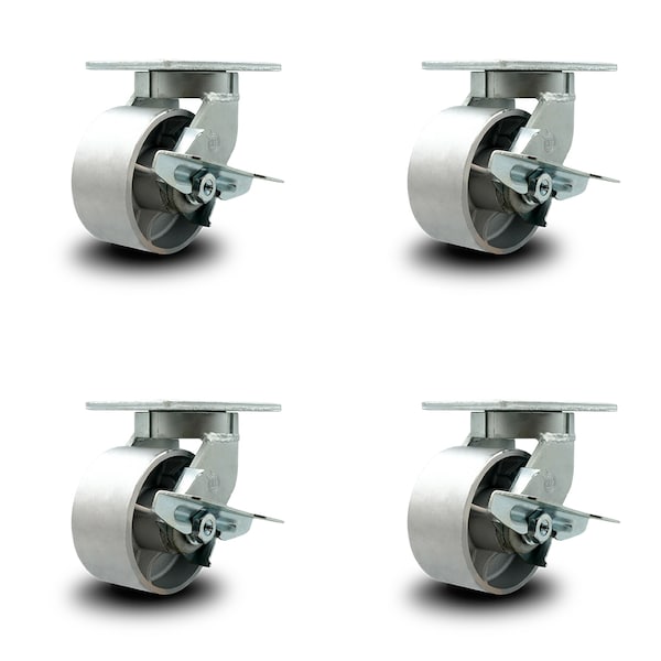 6 Inch Heavy Duty Semi Steel Cast Iron Swivel Caster Set with Brakes SCC, 4PK